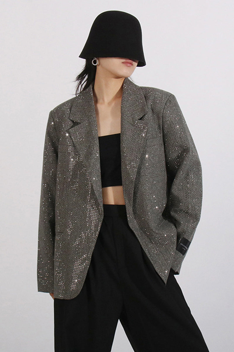 Load image into Gallery viewer, Sparkly Grey Notched Lapel Sequined Women Blazer