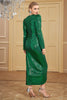 Load image into Gallery viewer, Green Sequined Front Slit Pleated V Neck Long Prom Dress with Sleeves