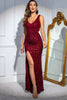 Load image into Gallery viewer, Sparkly Red Cut Out Slit Long Prom Dress with Sequin