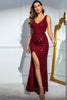 Load image into Gallery viewer, Sparkly Red Cut Out Slit Long Prom Dress with Sequin