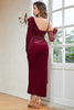 Load image into Gallery viewer, Burgundy Velvet Corset Slit Prom Dress with Sleeves