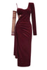 Load image into Gallery viewer, Burgundy Velvet Corset Slit Prom Dress with Sleeves