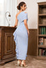 Load image into Gallery viewer, Blue One Shoulder Ruffled Slit Prom Dress