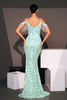 Load image into Gallery viewer, Sparkly Light Blue Cold Shoulder Sequined Mermaid Long Prom Dress