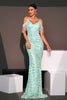 Load image into Gallery viewer, Sparkly Light Blue Cold Shoulder Sequined Mermaid Long Prom Dress