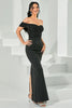 Load image into Gallery viewer, Black Beaded Off the Shoulder Bodycon Long Prom Dress