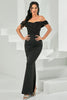 Load image into Gallery viewer, Black Beaded Off the Shoulder Bodycon Long Prom Dress