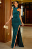 Load image into Gallery viewer, Glitter Dark Green Asymmetrical Neck Backless Prom Dress With Slit