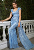 Load image into Gallery viewer, Sparkly Blue Sequined Mermaid Long Prom Dress