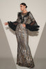 Load image into Gallery viewer, Sparkly Black Silver Mermaid Sequined Prom Dress With Long Sleeves