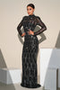 Load image into Gallery viewer, Sparkly Black Sequined Mermaid Prom Dress With Long Sleeves