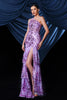 Load image into Gallery viewer, Sparkly Purple One Shoulder Long Prom Dress With Slit