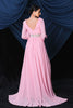 Load image into Gallery viewer, Pink Chiffon Long Sleeves Prom Dress With Slit