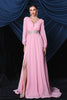 Load image into Gallery viewer, Pink Chiffon Long Sleeves Prom Dress With Slit