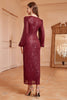 Load image into Gallery viewer, Sparkly Burgundy V-Neck Prom Dress With Long Sleeves