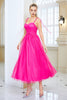 Load image into Gallery viewer, Fuchsia A Line Spaghetti Straps Prom Dress with Bow