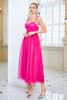 Load image into Gallery viewer, Fuchsia A Line Spaghetti Straps Prom Dress with Bow