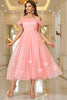 Load image into Gallery viewer, Pink A Line Off The Shoulder Prom Dress with Lace Up Back