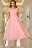 Load image into Gallery viewer, Pink A Line Off The Shoulder Prom Dress with Lace Up Back