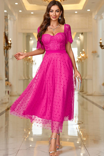 Pink A Line Formal Dress With Lace