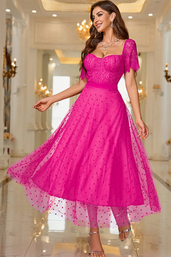 Pink A Line Formal Dress With Lace