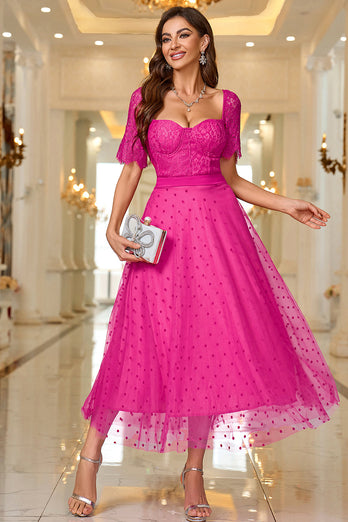 Pink A Line Formal Dress With Lace