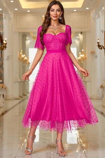 Pink A Line Formal Dress With Lace