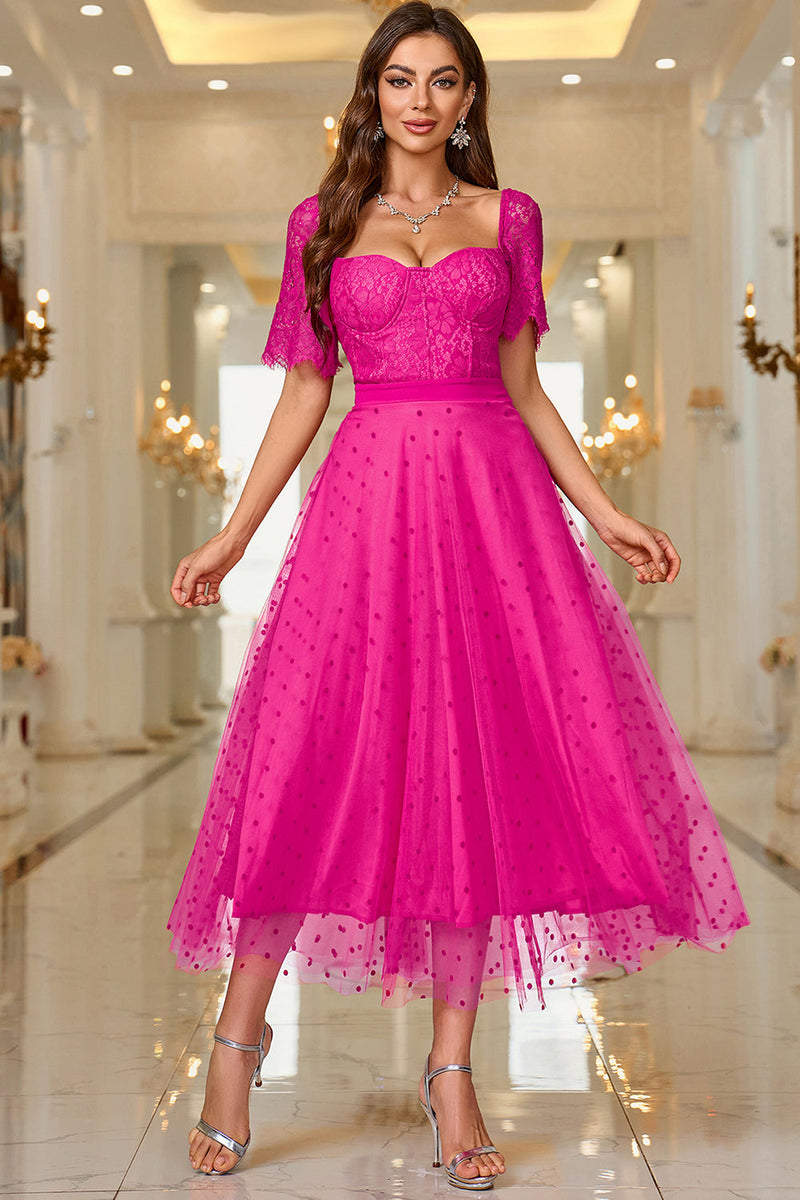 Load image into Gallery viewer, Pink A Line Formal Dress With Lace