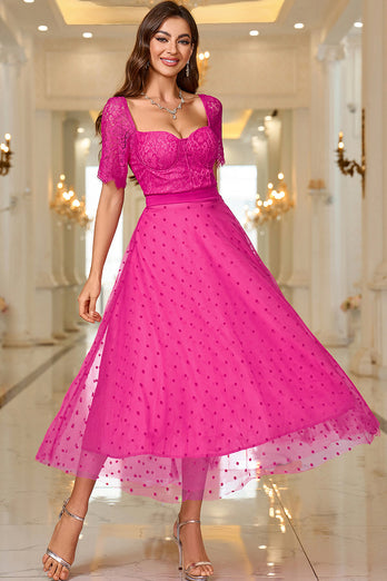 Pink A Line Formal Dress With Lace