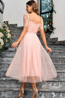 Pink A Line Formal Dress With Lace