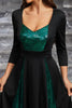 Load image into Gallery viewer, Sparkly Black Green Sequined A Line Prom Dress With Long Sleeves