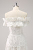 Load image into Gallery viewer, Cute A Line White Off the Shoulder Tea Length Bridesmaid Dress with Ruffles