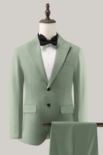 Grey Green Peak Lapel Center Vent Single Breasted 2 Pieces Men's Suits