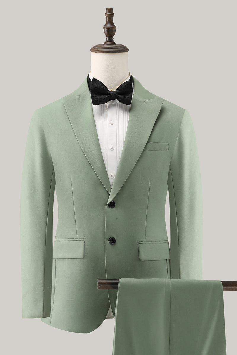 Load image into Gallery viewer, Grey Green Peak Lapel Center Vent Single Breasted 2 Pieces Men&#39;s Suits