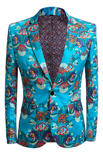 Blue Embroidery One Button Men's Blazer