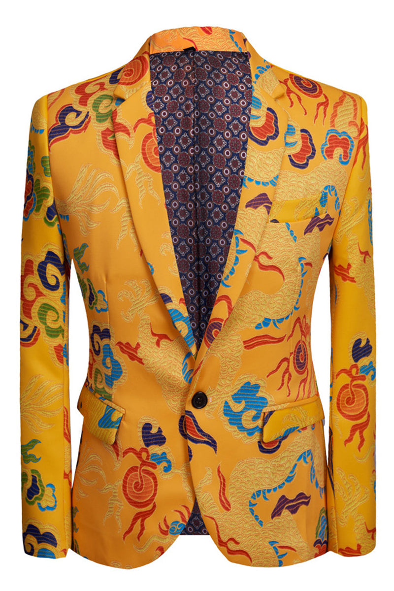 Load image into Gallery viewer, Yellow 2 Piece Notched Lapel Print Men&#39;s Suit