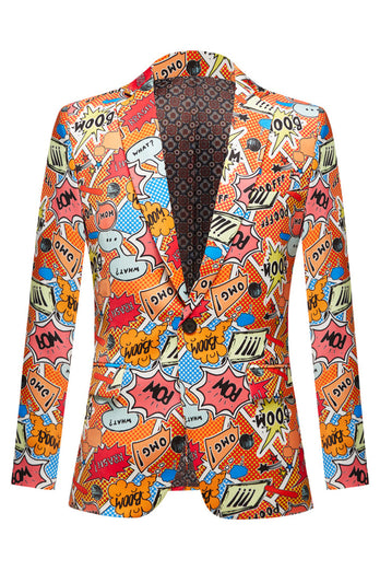 Orange Notched Lapel Graffiti Men's Blazer