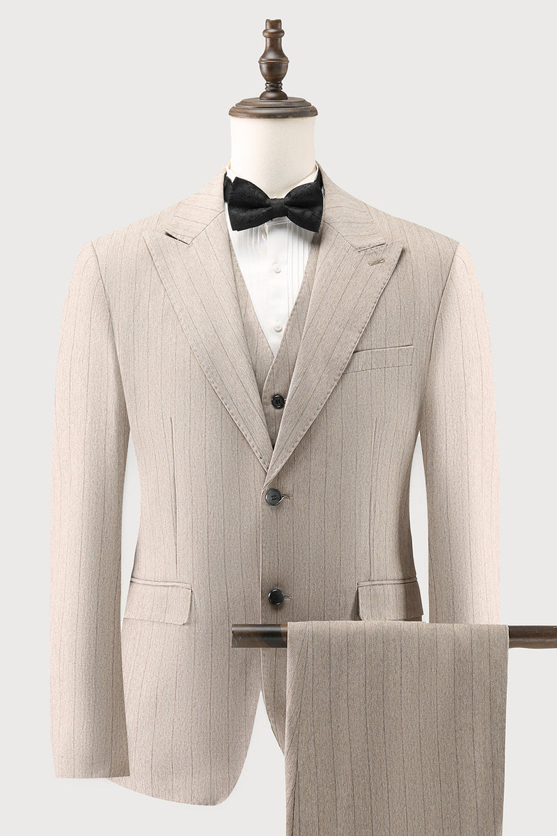 Load image into Gallery viewer, Ivory Peak Lapel Pinstripe Single Breasted 3 Piece Men&#39;s Prom Suits