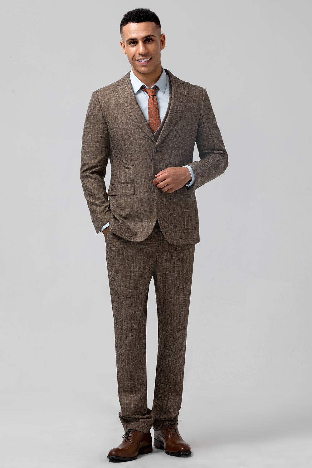 Brown Peak Lapel 3 Pieces Single Breasted Men's Suits