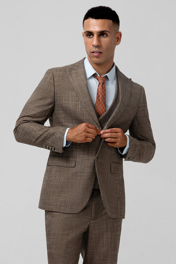 Brown Peak Lapel 3 Pieces Single Breasted Men's Suits