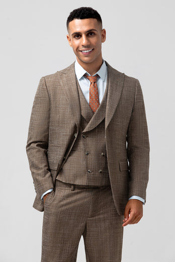 Brown Peak Lapel 3 Pieces Single Breasted Men's Suits