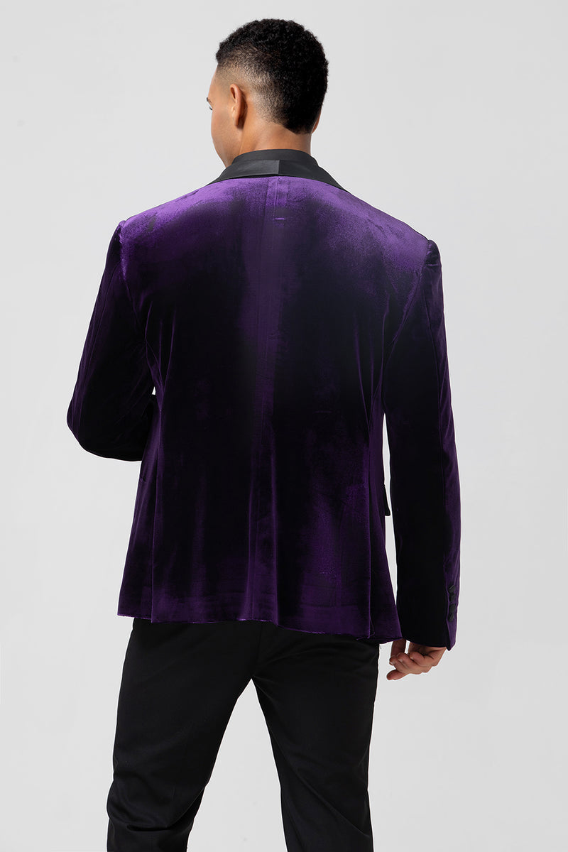 Load image into Gallery viewer, Dark Purple One Button Shawl Lapel Men&#39;s Blazer