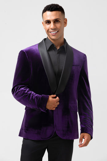 Dark Purple One Button Shawl Lapel Men's Blazer