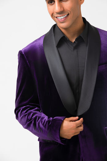 Dark Purple One Button Shawl Lapel Men's Blazer