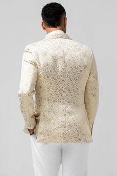 One Button Shawl Lapel Ivory Jacquard Men's Blazer