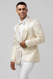 One Button Shawl Lapel Ivory Jacquard Men's Blazer