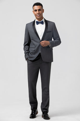 Grey Shawl Lapel 2 Pieces Center Vent Men's Suits