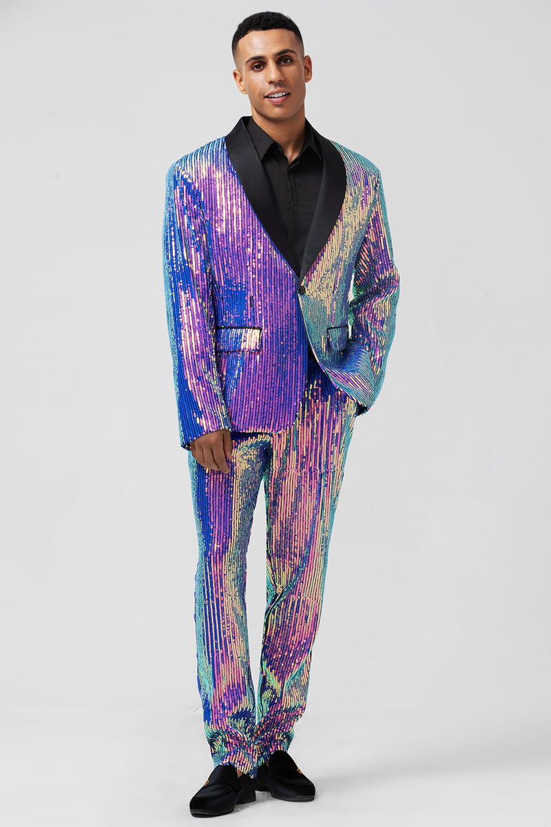 Load image into Gallery viewer, Sparkly Purple Sequins Shawl Lapel One Button 2 Pieces Men&#39;s Suits