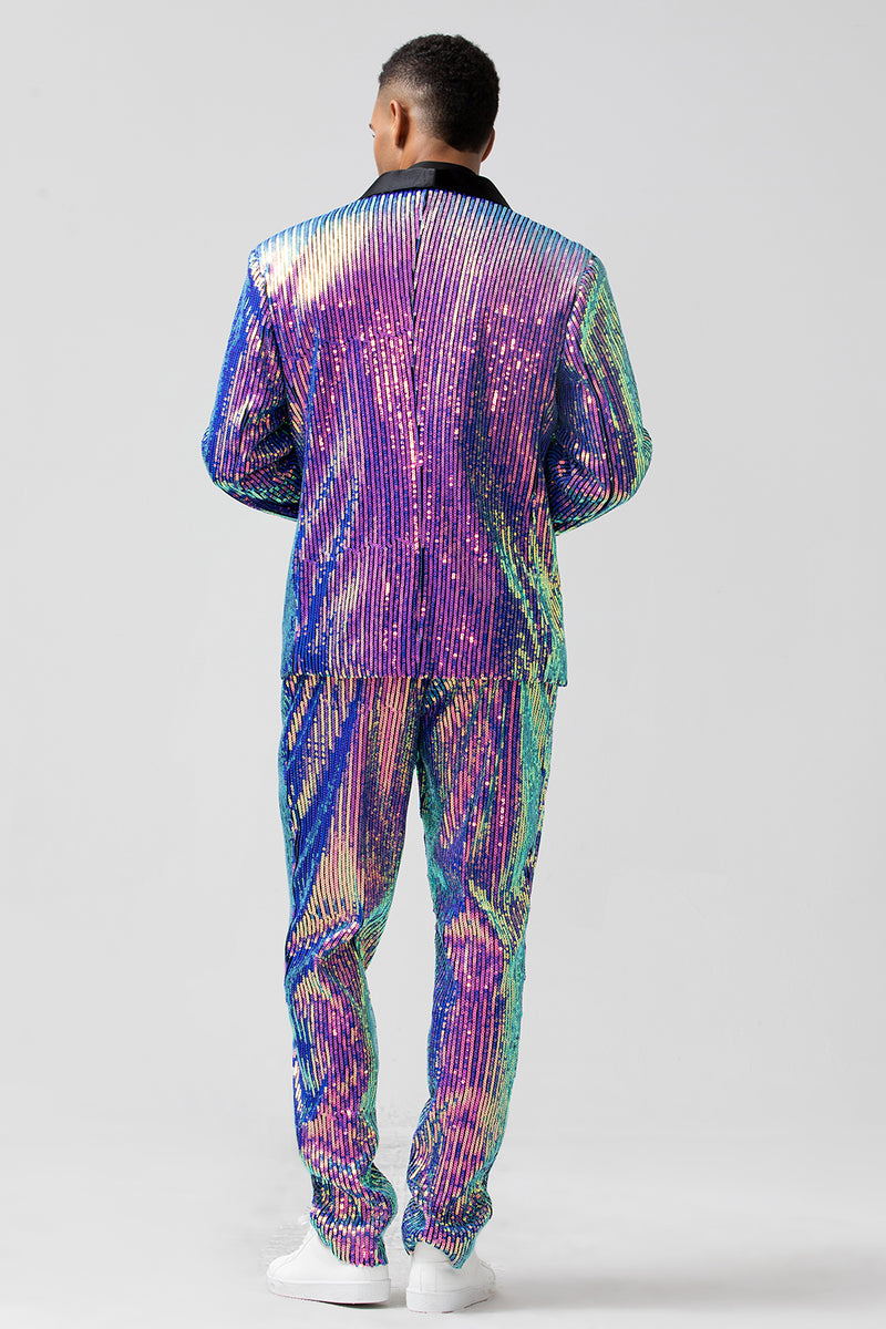 Load image into Gallery viewer, Sparkly Purple Sequins Shawl Lapel One Button 2 Pieces Men&#39;s Suits