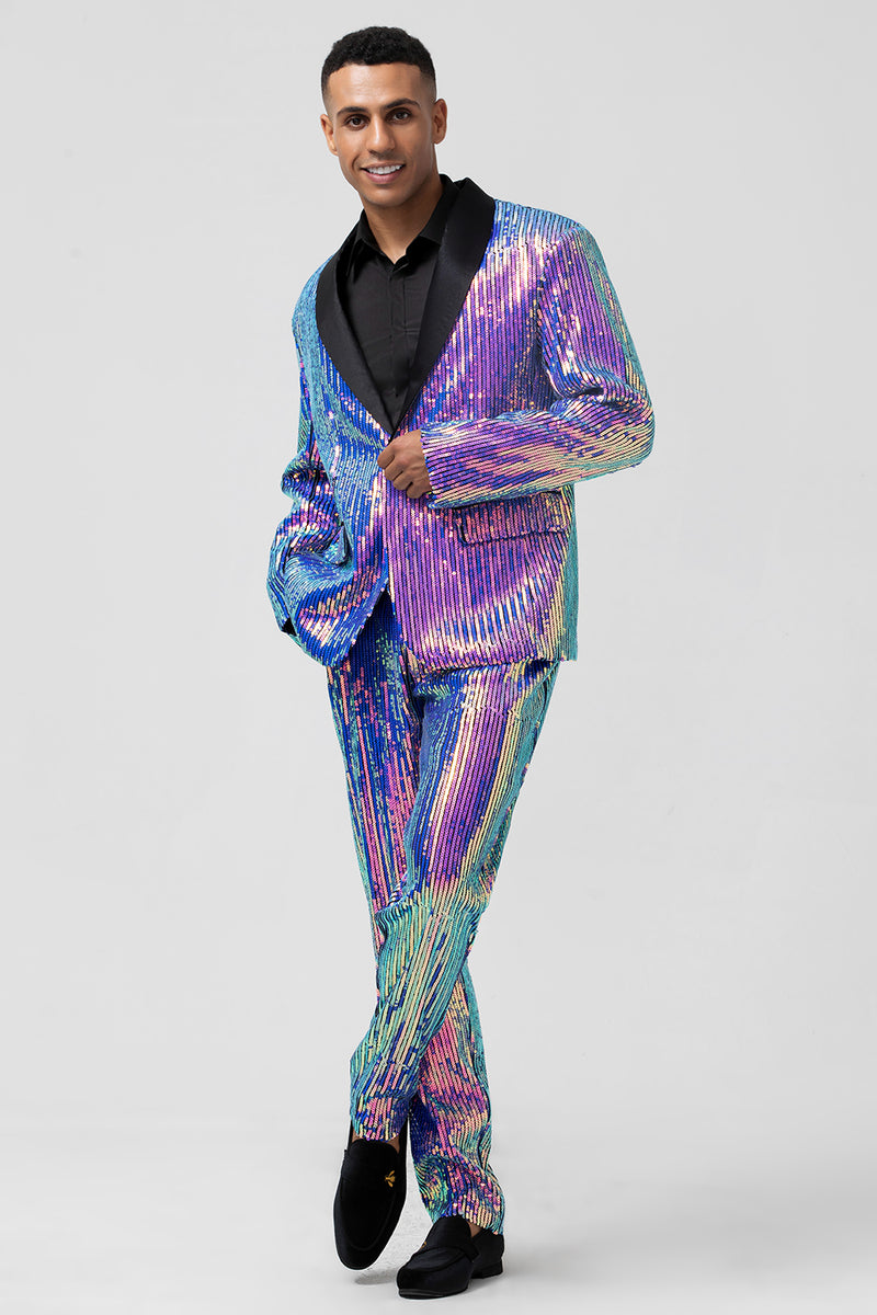 Load image into Gallery viewer, Sparkly Purple Sequins Shawl Lapel One Button 2 Pieces Men&#39;s Suits